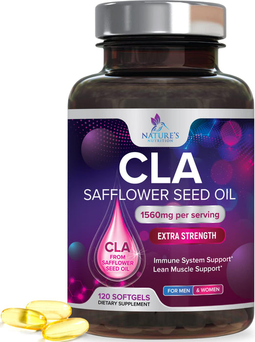 Conjugated Linoleic Acid CLA 1560mg - Extra High Potency CLA Supplement Pills - Improve Body Composition & Lean Muscle Tone, Metabolism & Energy - Nature's Safflower Capsules, Non-GMO
