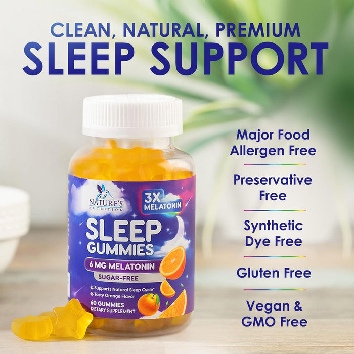 Melatonin Sleep Gummies Sugar Free - 6 mg Natural Melatonin Sleep Gummies for Adults, Extra Strength Sleep Gummy Supplements, Occasional Sleeping Support Supplement, Gomitas para Dormir