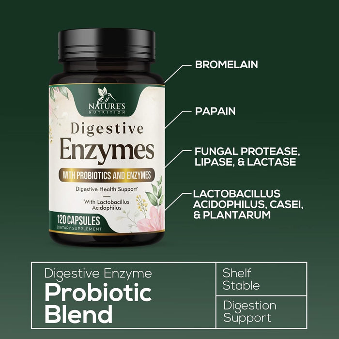 Digestive Enzymes with Probiotics and Bromelain - Extra Strength Digestive Enzyme Health Supplement for Women and Men - Supports Digestion, Gas, Bloating, and Gut Health, Non-GMO