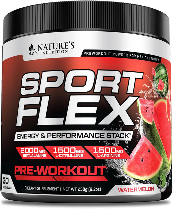 Pre Workout Powder with Beta-Alanine and Caffeine for Sustained Energy & Performance, L-Citrulline for Muscle Pumps - Nature's Preworkout Supplement for Men & Women, Watermelon Flavor