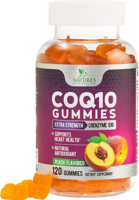 Nature's Nutrition CoQ10 Gummies, CoQ10 100 mg Supplement for Heart Health Support & Cellular Energy Production - Gluten Free, Vegan & Non-GMO Antioxidant with Max Absorption Coenzyme Q10 Gummy Supplements