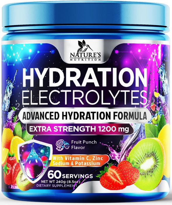 Daily Electrolyte Drink Mix - Best Multivitamin Hydration Supplement, 6 Electrolytes & Minerals, Post Workout & Recovery Electrolyte Powder, Refreshing Fruit Punch Flavor, Vegan Non-GMO - 60 Servings