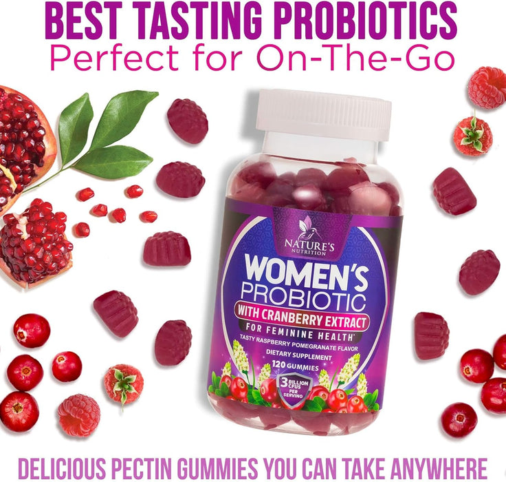 Formulated Probiotics for Women Gummy w/ pH Support - Womens Probiotic for Digestive Health, Vaginal, Urinary & Immune Support, 3 Billion CFU w/ Cranberry, Womens Probiotic Supplement