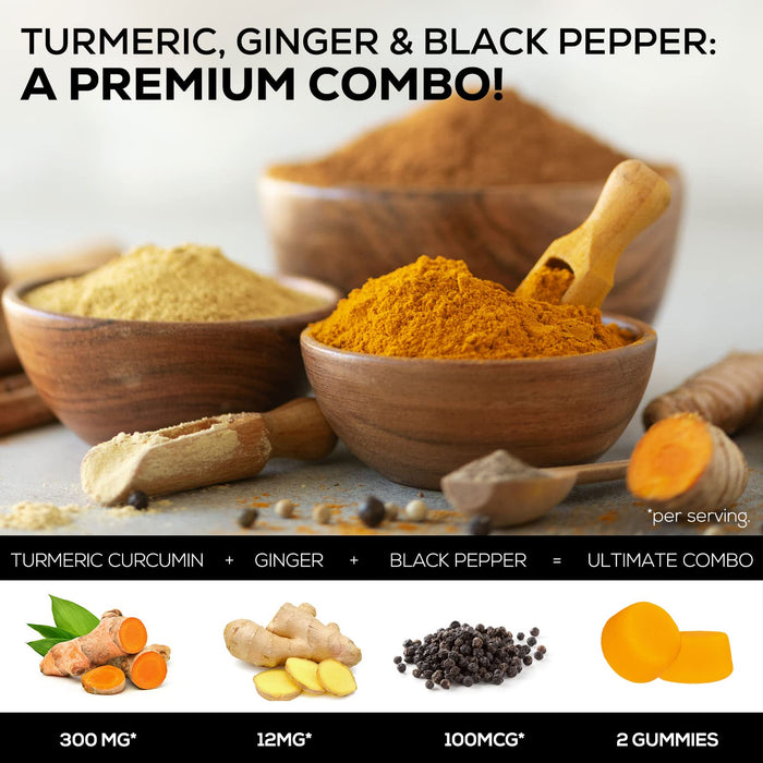 Turmeric Gummies with Black Pepper & Ginger for Absorption â€“ 60 Gummies