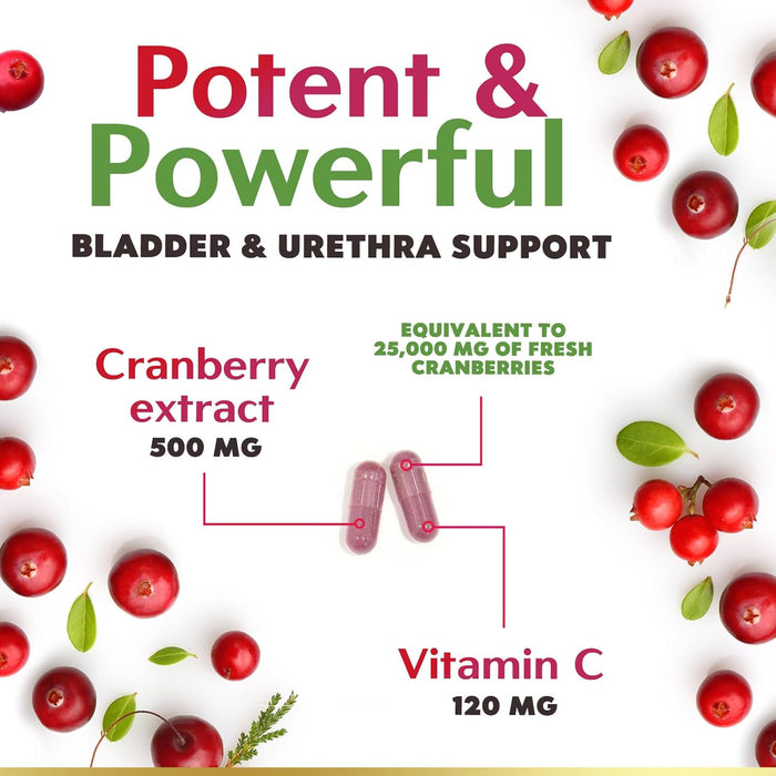 Cranberry Pills Supplement for Women & Men + Vitamin C & E - 25,200mg Formula for Urinary Tract Health Support, Non-GMO and Gluten Free, Nature's Cranberry Supplements
