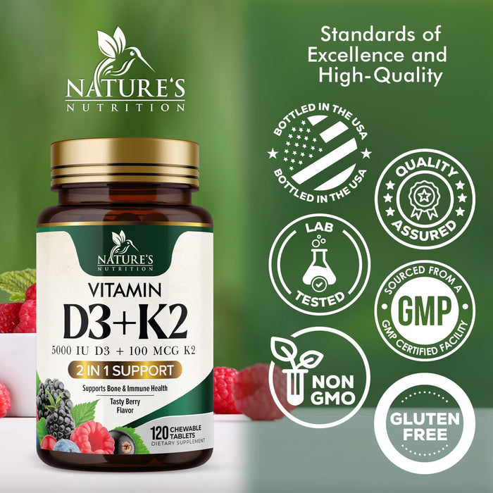 Vitamin D3 + K2 (MK-7) 5000 IU + 100 mcg - 120 Tablets