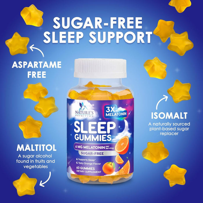 Melatonin Sleep Gummies Sugar Free - 6 mg Natural Melatonin Sleep Gummies for Adults, Extra Strength Sleep Gummy Supplements, Occasional Sleeping Support Supplement, Gomitas para Dormir