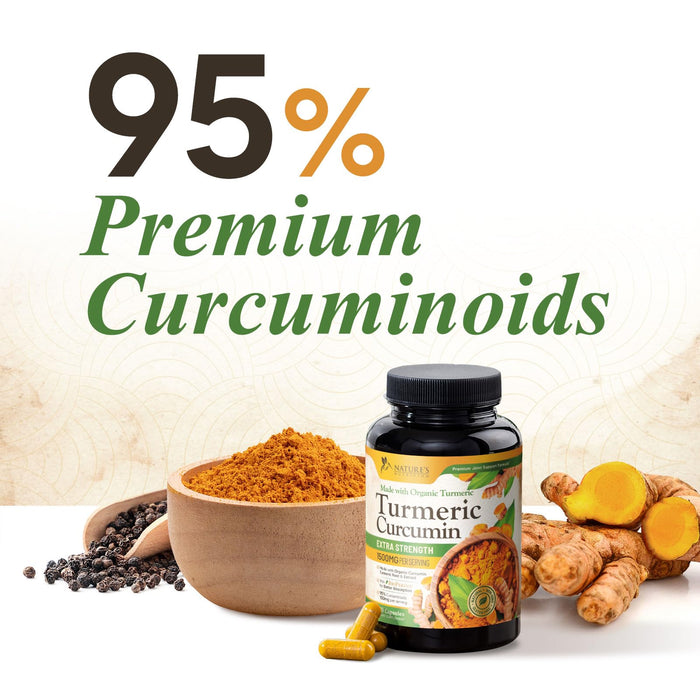 Turmeric Curcumin Supplement 1500mg - Organic Tumeric & BioPerine Black Pepper for Best Absorption with 95% Curcuminoids, Nature's Joint & Immune Support, Non-GMO, Bottled in USA
