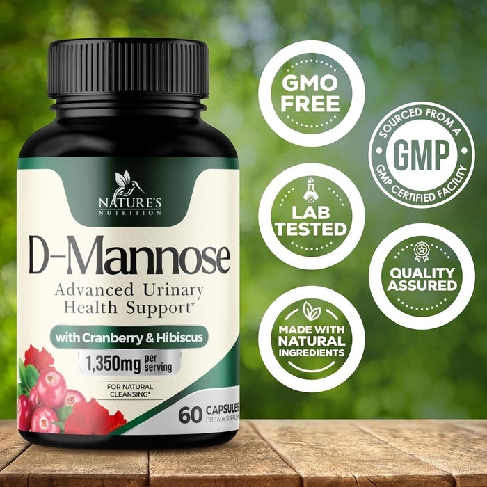 D-Mannose & Cranberry Extract 1350mg Advanced Formula, Fast-Acting Natural Urinary Tract Health Support for Women & Men, Flush Impurities in Urinary Tract & Bladder, Non-GMO, Vegan