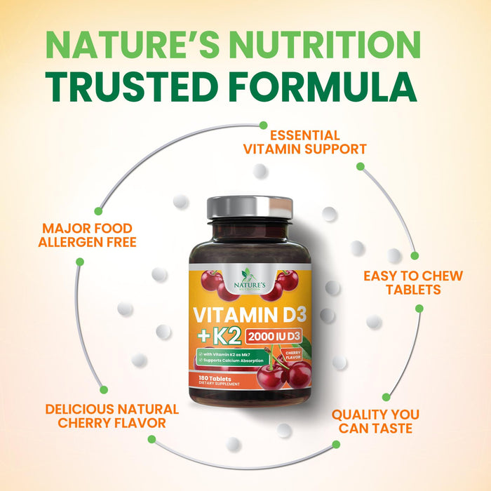 Vitamin D3 K2 2000 IU + with K2 (MK-7) 75 mcg â€“ 180 Tablets