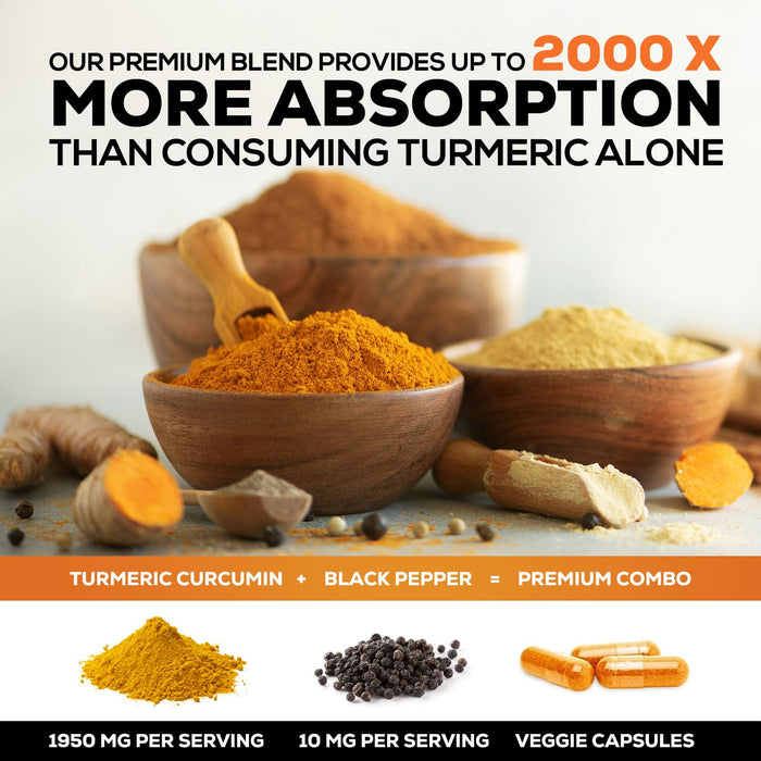 Turmeric Curcumin + Black Pepper 1950 mg - 180 Capsules