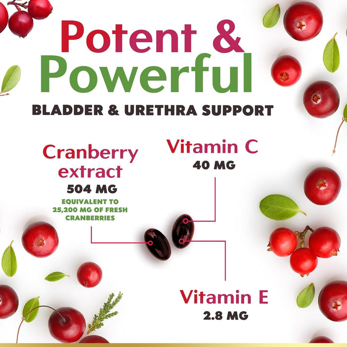 Cranberry Pills Supplement for Women & Men + Vitamin C & E - 25,200mg Formula for Urinary Tract Health Support, Non-GMO and Gluten Free, Nature's Cranberry Supplements