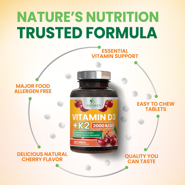Vitamin D3 + K2 (MK-7) 2000 IU + 50 mcg - 240 Chewable Tablets