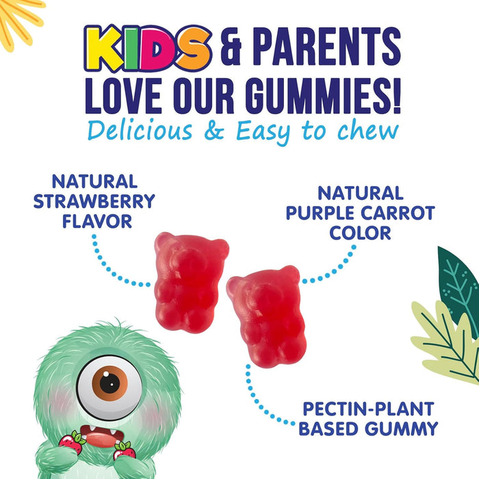 Kids Fiber Gummy Bears Supplement - Daily Prebiotic Fiber for Kids, Supports Regularity, Digestive Health & Immune Support, Nature's Plant Based Chicory Root Vitamins, Vegan, Berry Flavor