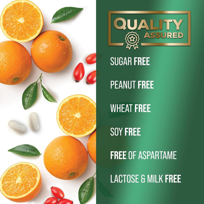 Vitamin C Chewable 1000mg - Extra Strength Antioxidants for Powerful Immune Support w/Vitamin C & Rose HIPS - Potent Dietary VIT C Chews Supplement, Natural, Vegan, Gluten-Free, Non-GMO - 60 Tablets