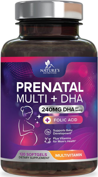 Women's Prenatal Multivitamin with Folic Acid & DHA, Prenatal Vitamins w/ Folate, Omega 3, Vitamins D3, B6, B12 & Iron, Pregnancy Support Prenatal DHA Supplement, Non-GMO Gluten Free