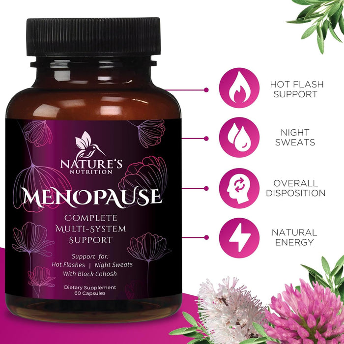 Menopause Supplements for Women - Menopause Relief Vitamins with Black Cohosh, Hot Flashes, Night Sweats, Energy & Hormone Support, Non-GMO, Nature's Menopause Relief for Women - 60 Capsules