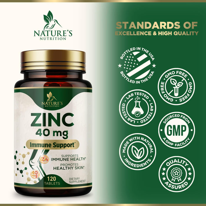 Zinc 40mg Supplements for Women and Men, Supplement for Immune Health Support, Skin Health Support, & Antioxidant Supplement for Adults with Zinc Gluconate 40 mg, High Potency, Non-GMO