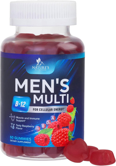 Nature's Multivitamin for Men Gummies - Berry Flavored Mens Multivitamins Daily Supplement with Vitamins A, C, D, E, B6, B12, & Zinc - Gummy Vitamin for Energy & Immune Health Support