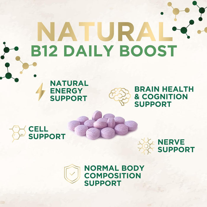 Vitamin B 12 Complex Supplement 1,000 mcg - Fast Dissolve Chewable for Energy & Nervous System Health Support - Maximum Strength Dietary Supports for Women & Men - B12 Vitamins