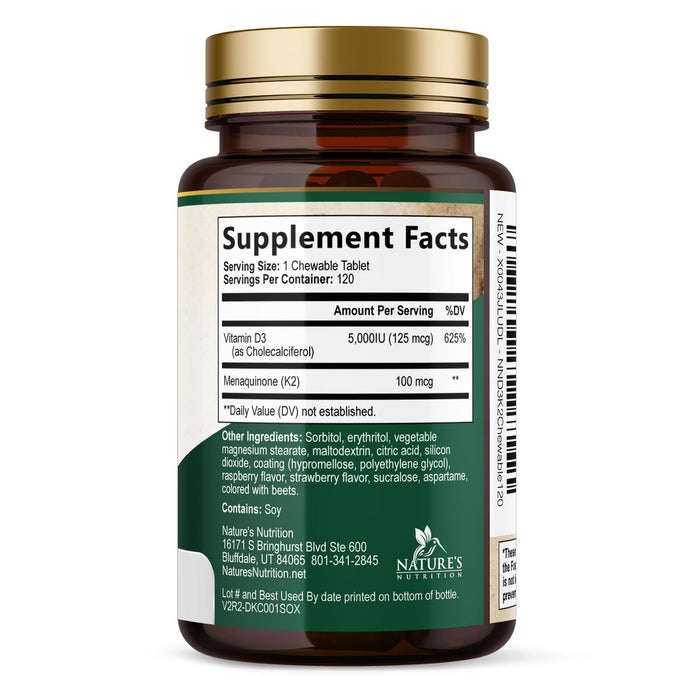 Vitamin D3 + K2 (MK-7) 5000 IU + 100 mcg - 120 Tablets