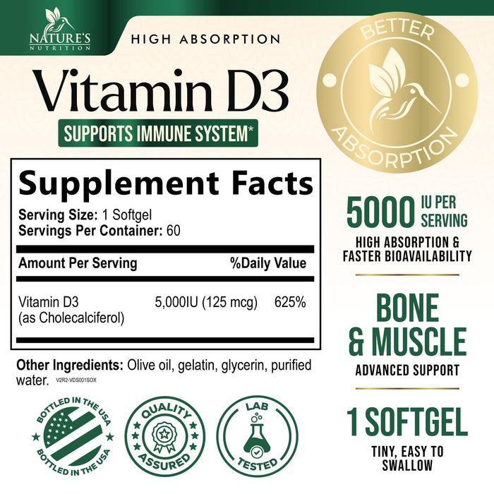 Vitamin D3 5000IU (125 mcg) – 60 Count