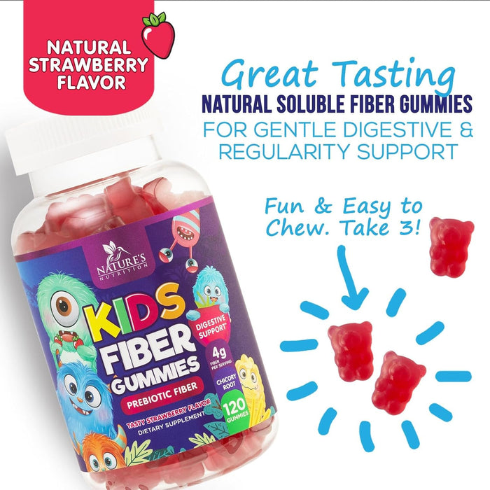 Kids Fiber Gummy Bears Supplement - Daily Prebiotic Fiber for Kids, Supports Regularity, Digestive Health & Immune Support, Nature's Plant Based Chicory Root Vitamins, Vegan, Berry Flavor