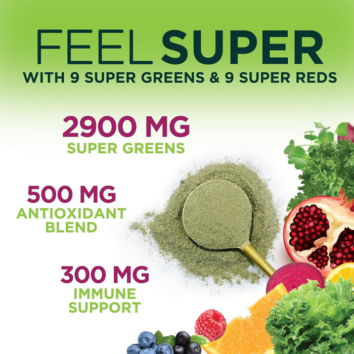 Greens Superfood Powder Supplement - Super Green Smoothie Mix Blend with Spirulina, Wheat Grass, Chlorella, Beets, Digestive Enzymes & Antioxidants - Natural Gut Health, Vegan & Non-GMO - 30 Servings