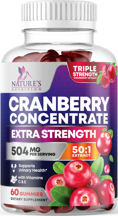 Cranberry Gummies 50:1 Cranberry Extract - Urinary Tract Support Made with 25,000mg, Helps Cleanse & Protect, Cran Berry Gummy Supplement + Vitamin C, Chewable Cran Pills for Women - 60 Gummies