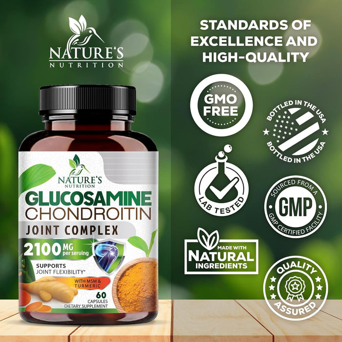 Glucosamine Chondroitin MSM Complex - Joint Support Supplement Turmeric & Boswellia, Triple Strength Glucosamine Capsules - Support for Joint Health & Mobility with Quercetin Bromelain