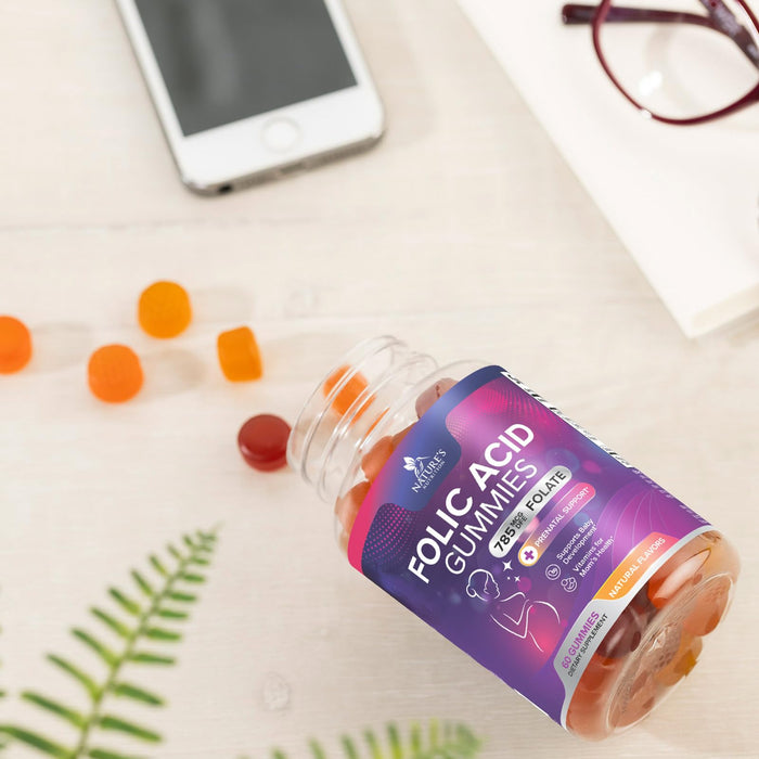 Folic Acid Gummies for Women 785 mcg, Essential Prenatal Vitamins for Mom & Baby, Vegan Folic Supplement Gummy, Daily Vitamin B9 Extra Strength Folate, Before During After Pregnancy - 60 Gummies