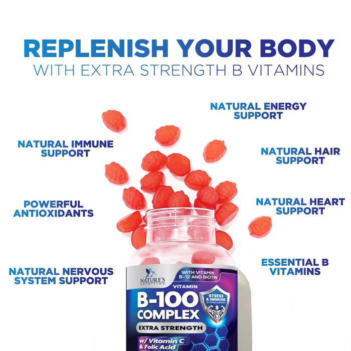 B Complex Gummies with Vitamin C & Folic Acid Super Vitamin B Gummy with Niacin â€“ 60 Gummies