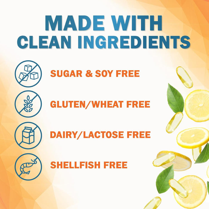 Omega 3 Fish Oil 2400 mg – Triple Strength EPA & DHA Fatty Acids for Heart, Brain & Joint Support – Wild-Caught, Burpless, Lemon Flavor Supplement – Natural, Non-GMO, Gluten-Free – 120 Softgels