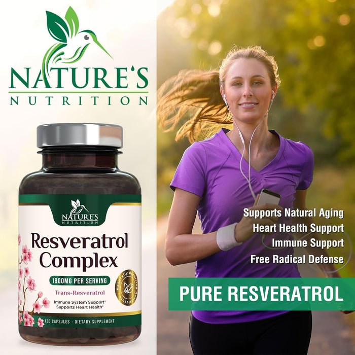 Resveratrol 1800mg - Extra Strength Trans-Resveratrol & Antioxidants - Healthy Aging Supplement & Immune Support for Digestive & Heart Health with Resveratol, Natural Vegan Reservatrol