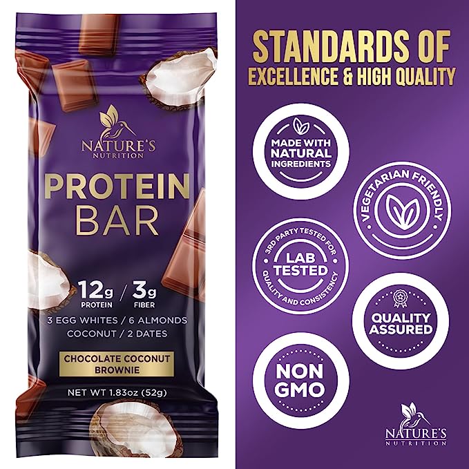 Protein Bars - Chocolate Brownie Bar with Coconut & 12g High Protein - Nutritious Energy Snacks & Healthy Meal Replacement