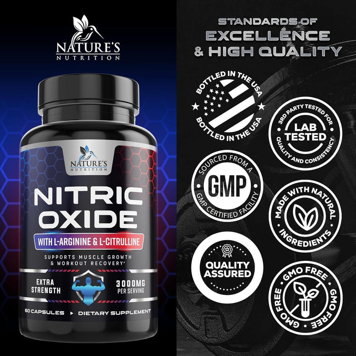Extra Strength Nitric Oxide Supplement L Arginine 3X Strength - Citrulline Malate, AAKG, Beta Alanine - Premium Muscle Supporting Nitric Oxide Booster for Strength & Energy Supplements
