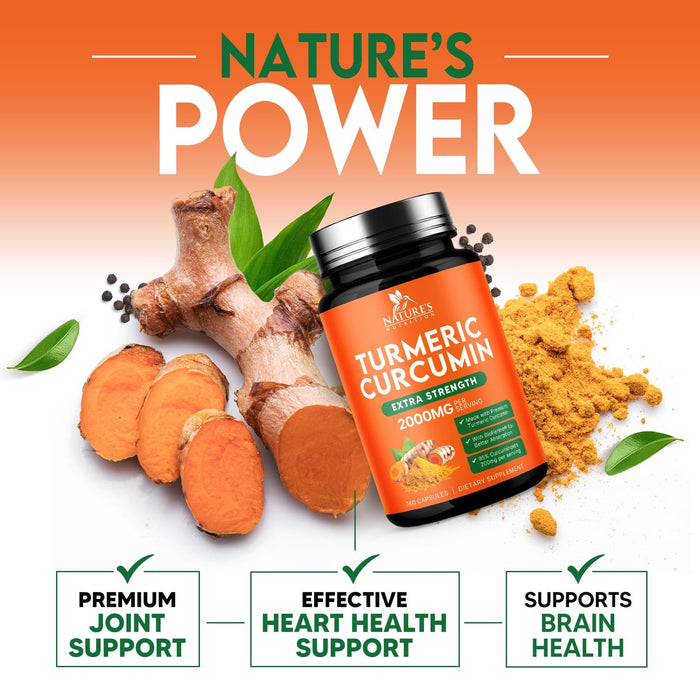 Turmeric Curcumin Supplement 2000mg - Nature's Joint & Immune Support, Organic Tumeric & BioPerine Black Pepper for Best Absorption with 95% Curcuminoids, Non-GMO, Bottled USA