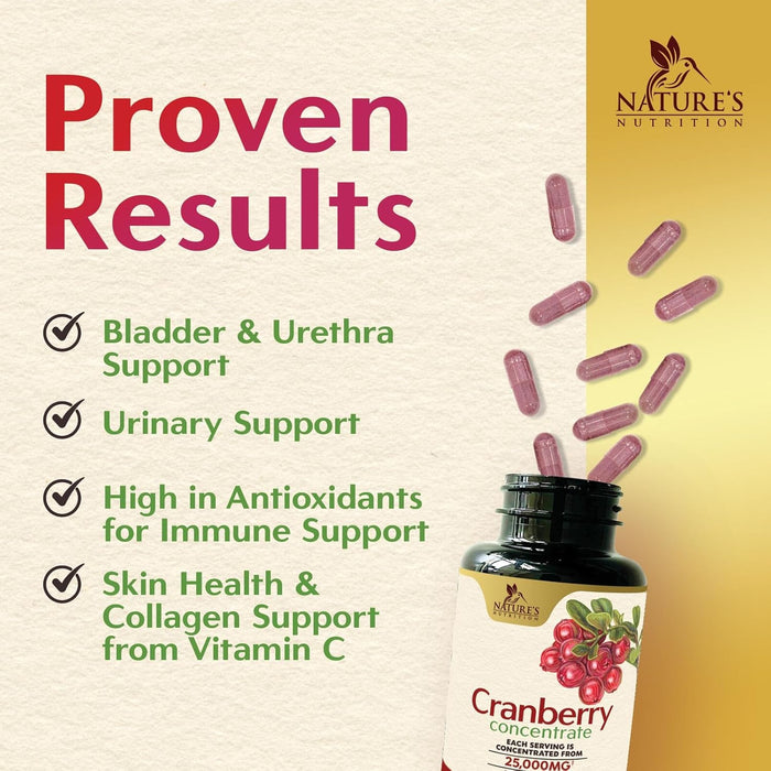 Cranberry Pills Supplement for Women & Men + Vitamin C & E - 25,200mg Formula for Urinary Tract Health Support, Non-GMO and Gluten Free, Nature's Cranberry Supplements