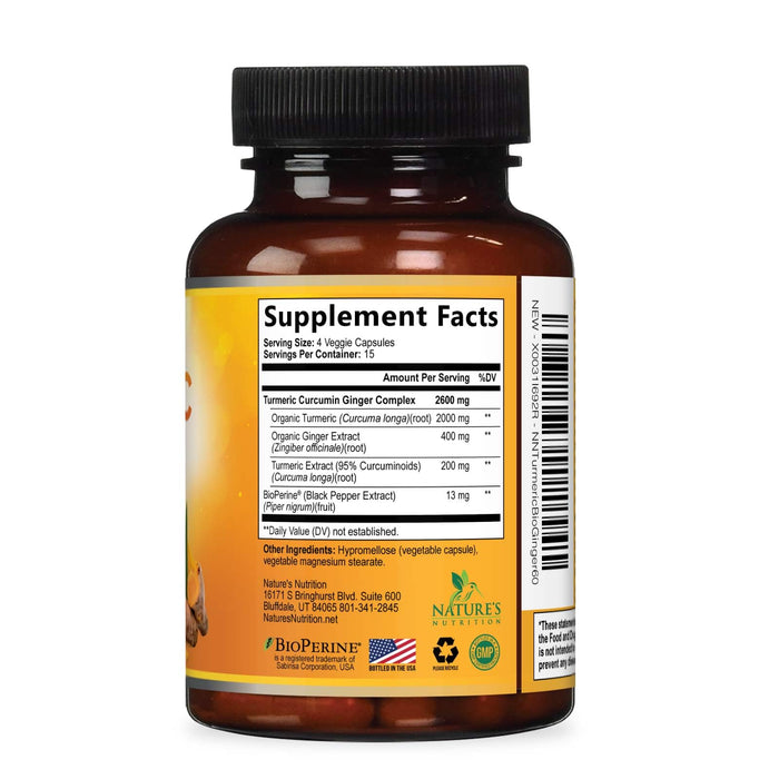 Turmeric Curcumin + Ginger & Black Pepper 2600 mg - 60 Capsules