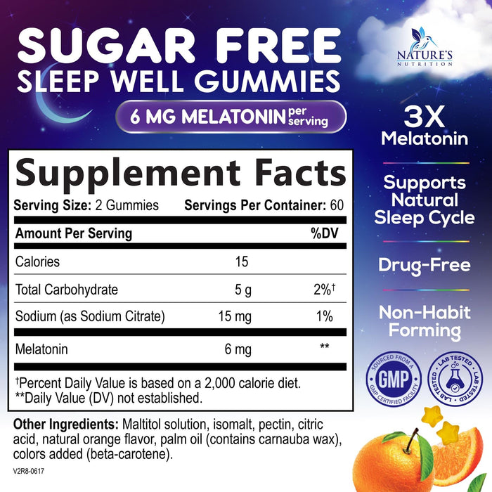 Melatonin Sleep Gummies Sugar Free - 6 mg Natural Melatonin Sleep Gummies for Adults, Extra Strength Sleep Gummy Supplements, Occasional Sleeping Support Supplement, Gomitas para Dormir