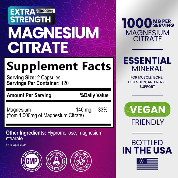 Magnesium Citrate 1000 mg for Absorption â€“ 240 Capsules