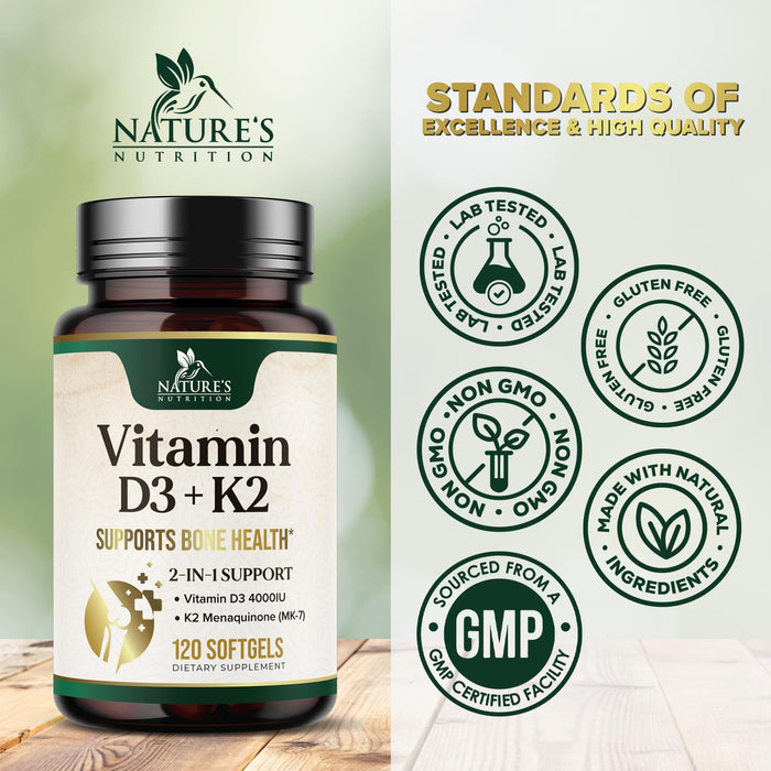 Vitamin D3 + K2 (MK-7) 5000 IU + 100 mcg - 120 Softgels