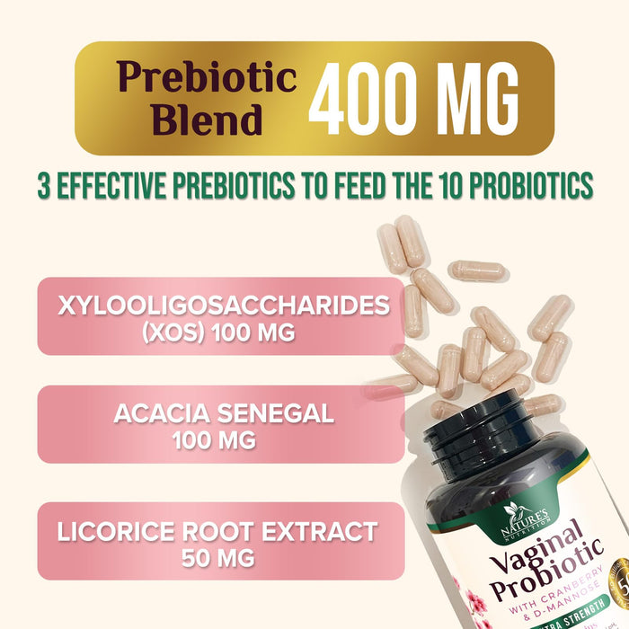 Vaginal Probiotics for Women pH Balance, Digestive, UT & Feminine Health Support - 50 Billion CFU, 10 Probiotic Strains, Prebiotics, & Cranberry - Supports Healthy Vaginal Odor & Flora