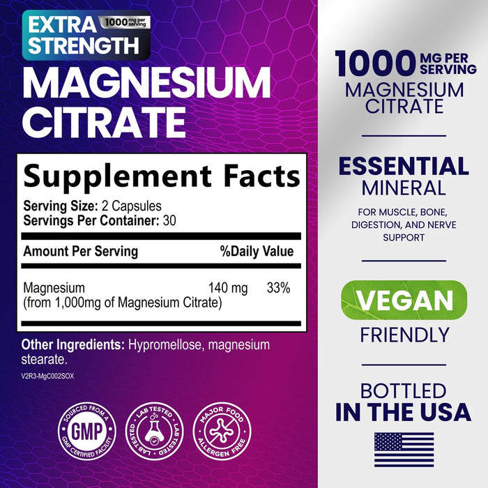 Magnesium Citrate 1000 mg - 60 Capsules