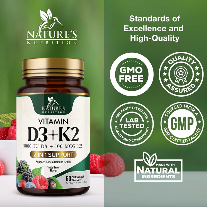 Vitamin D3 + K2 (MK-7) 5000 IU + 100 mcg - 60 Tablets