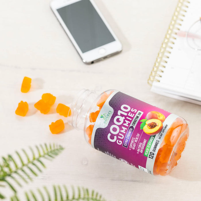 Nature's Nutrition CoQ10 Gummies 100mg – High Absorption Coenzyme Q10 Supplement for Heart Health, Energy & Antioxidant Support – Peach Flavor Gummy, Vegan, Non-GMO, Gluten Free – 120 Count