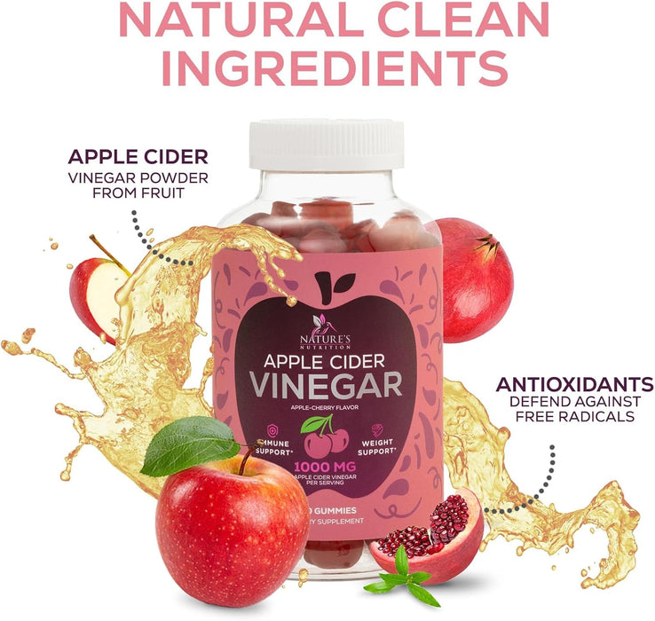 Vegan Apple Cider Vinegar Gummies | Max Strength 1000mg | Gelatin-Free, Vegan, Non-GMO, Made with Beet Root & Vitamin B12 for Energy - Supports Digestion, Detox and Cleanse Support