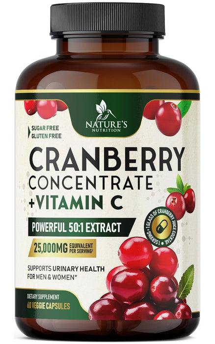 Cranberry Pills for Women - 500 mg Natural Urinary Tract Health Support - Concentrated Formula from Whole Fruit Cranberry & Vitamin C - Sugar Free, Gluten Free, Non-GMO Supplement - 60 Capsules