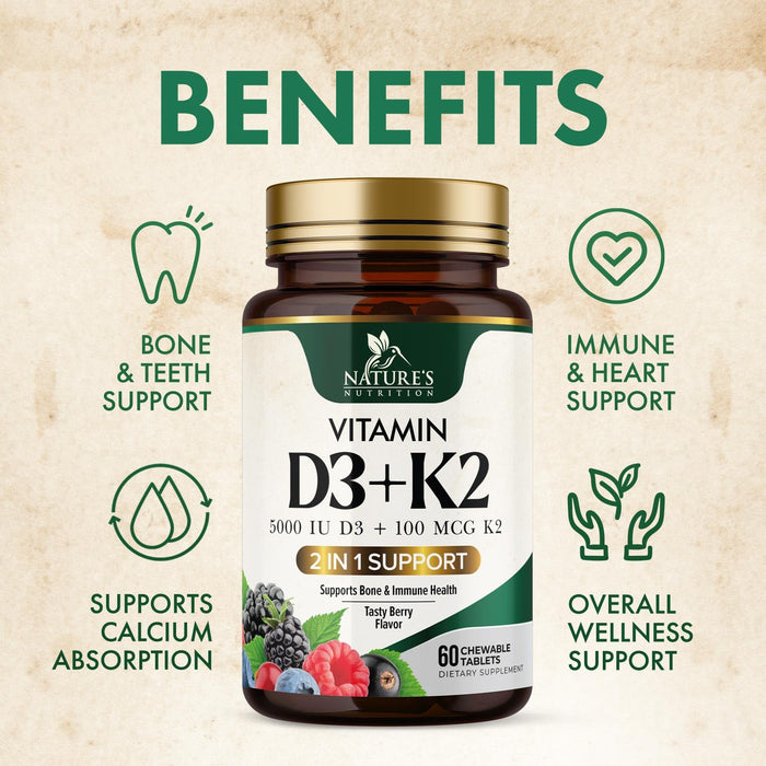 Vitamin D3 + K2 (MK-7) 5000 IU + 100 mcg - 60 Tablets