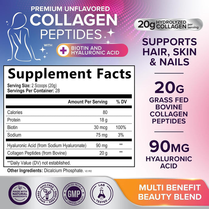 Collagen Gummies with Biotin - Hydrolyzed Collagen Peptides Supplement Types I and III - Support for Hair, Skin, Nails and Joints - Gluten Free and Non-Gmo - Orange Flavored Gummy Vitamins